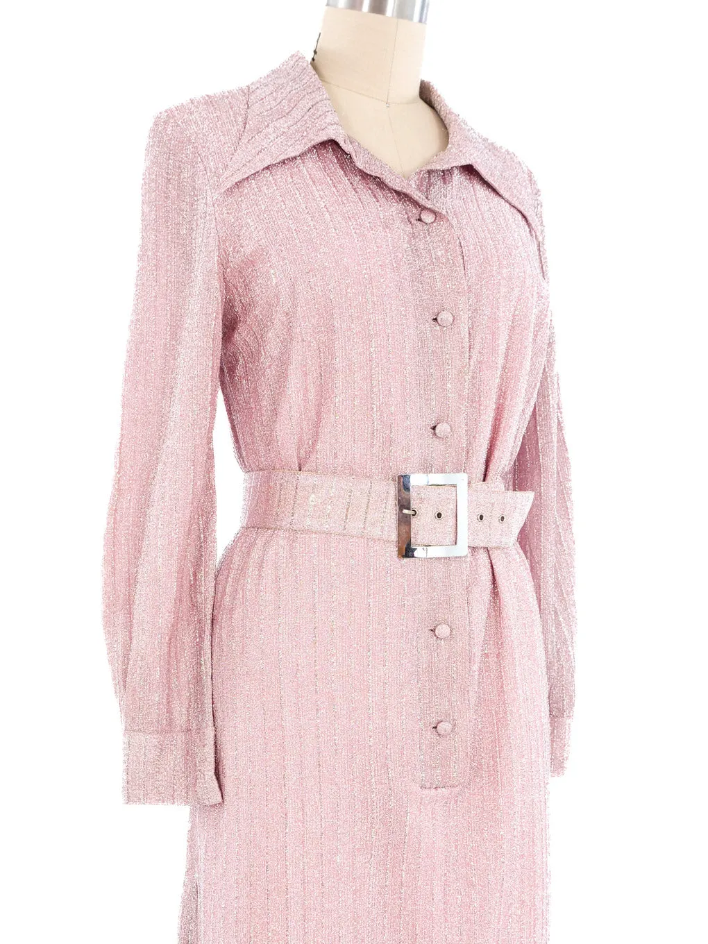 1970's Pink Metallic Shirt Dress