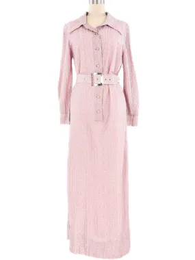 1970's Pink Metallic Shirt Dress