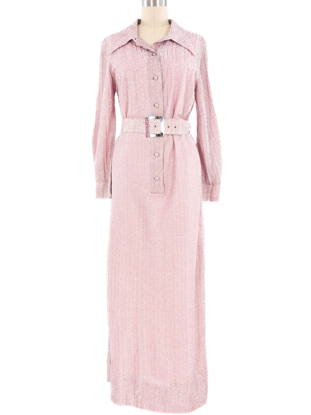 1970's Pink Metallic Shirt Dress