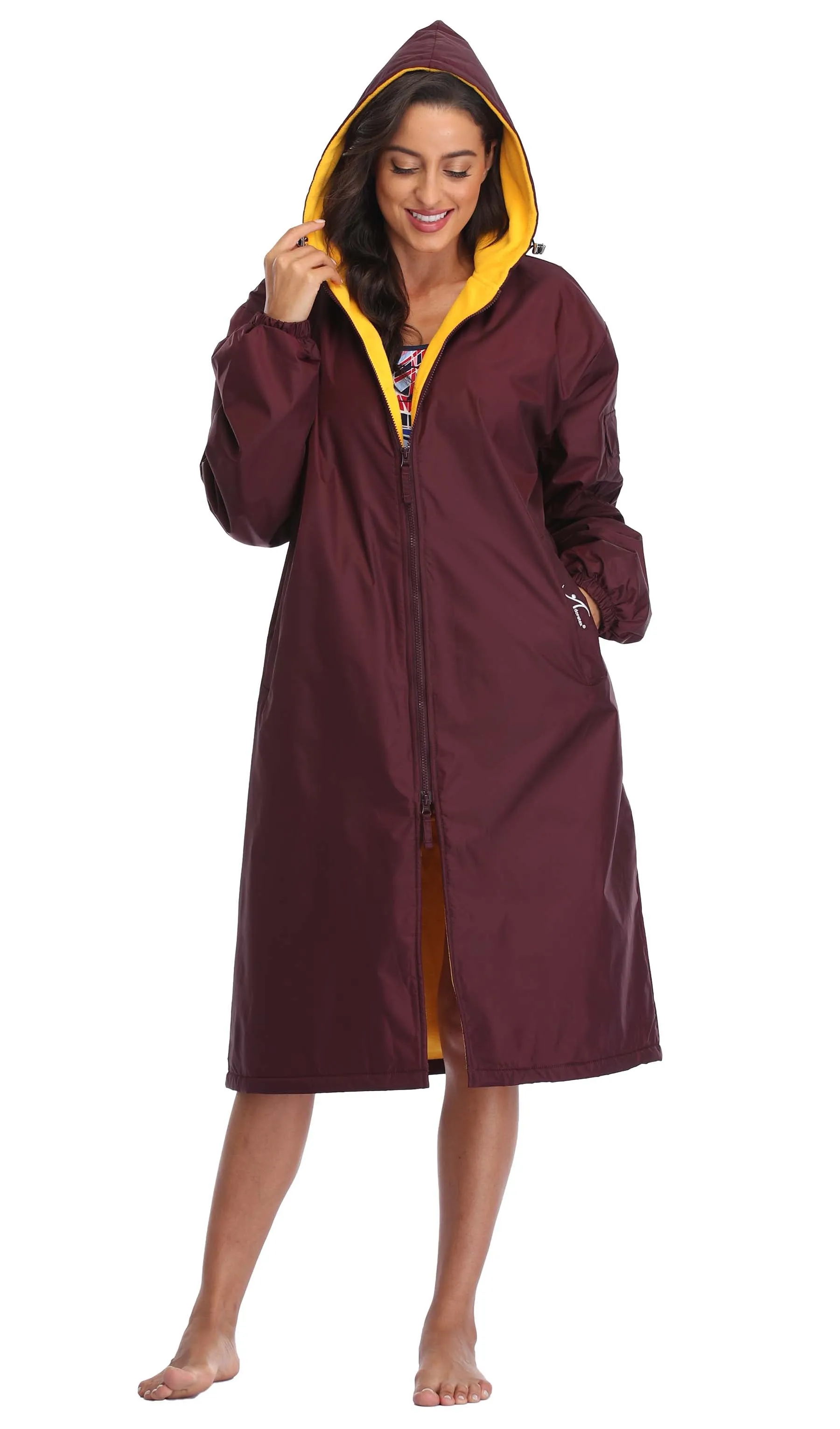 Adoretex Unisex Water Resistant Swim Parka for Adults and Kids Yellow Lining (PK005)