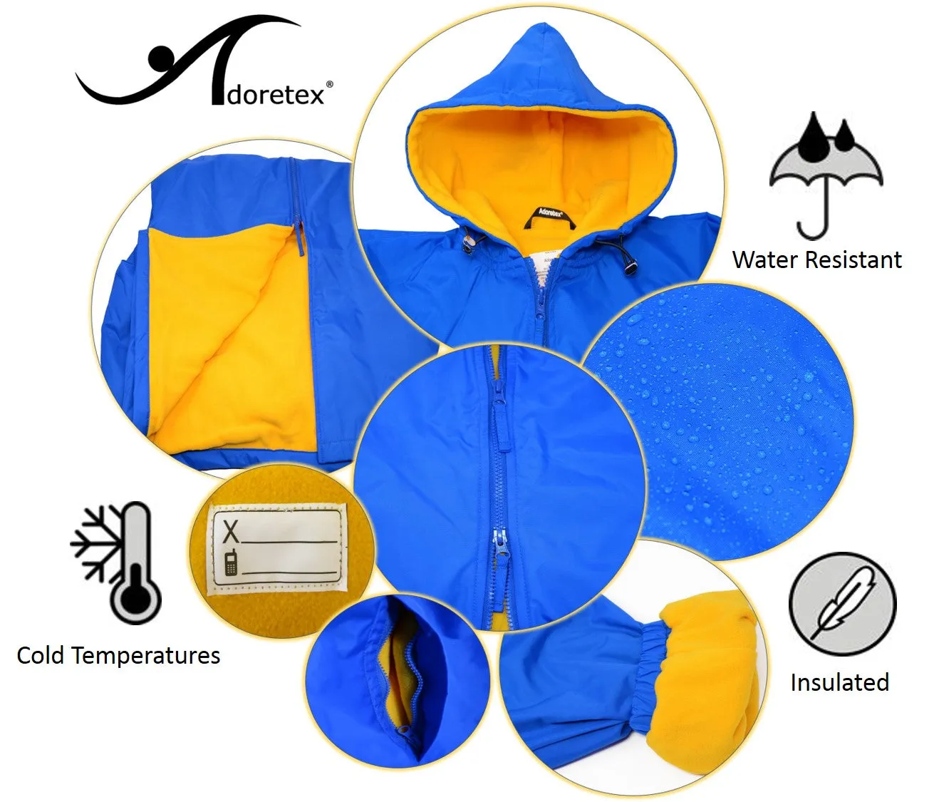 Adoretex Unisex Water Resistant Swim Parka for Adults and Kids Yellow Lining (PK005)