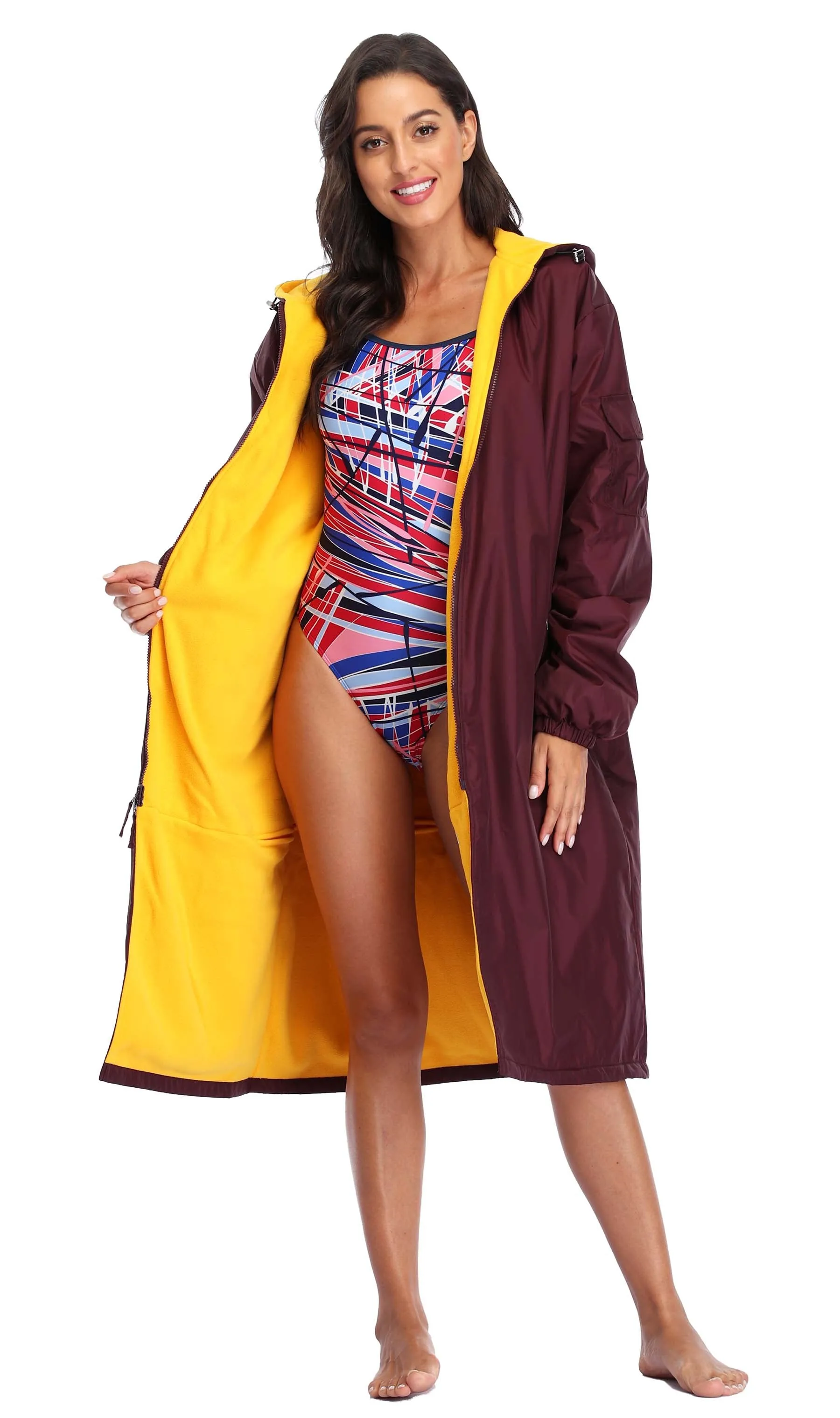 Adoretex Unisex Water Resistant Swim Parka for Adults and Kids Yellow Lining (PK005)