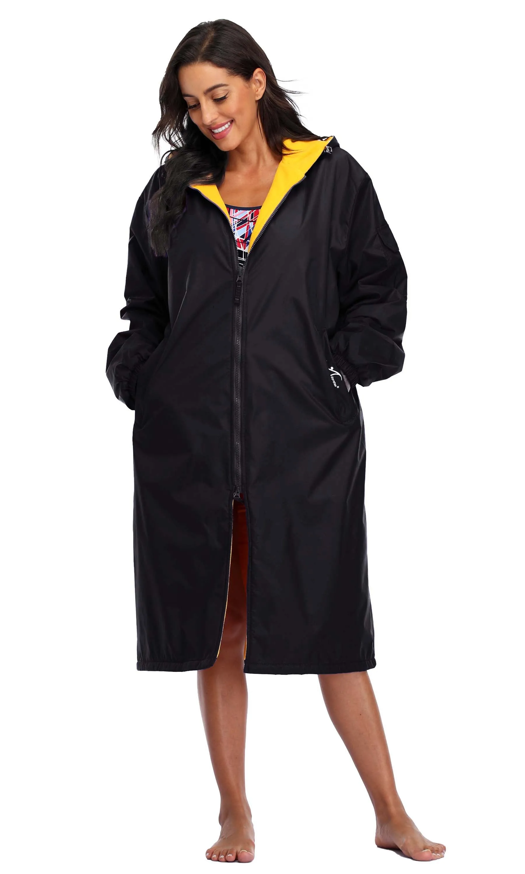 Adoretex Unisex Water Resistant Swim Parka for Adults and Kids Yellow Lining (PK005)