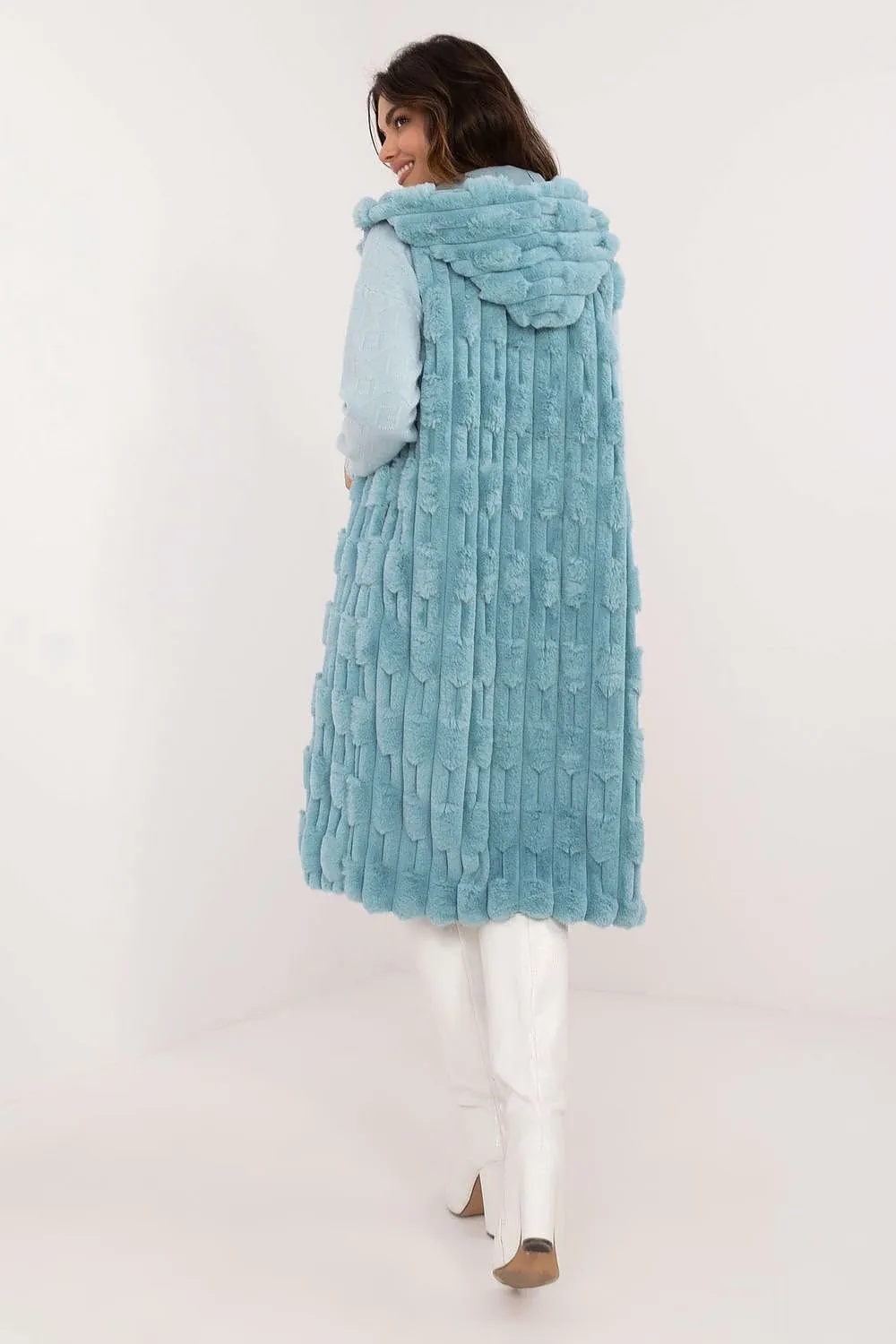 AT European Textured Plush Calf-length Hooded Vest/Gilet