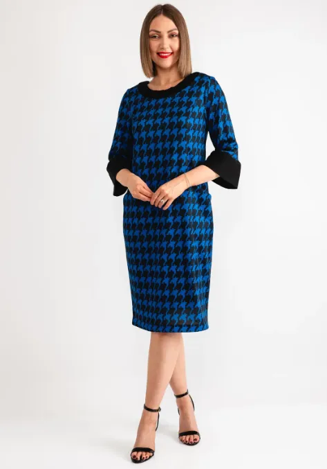 AVALON<BR>
Nina Houndstooth Pencil Dress<BR>
Royal, Black/White<BR>