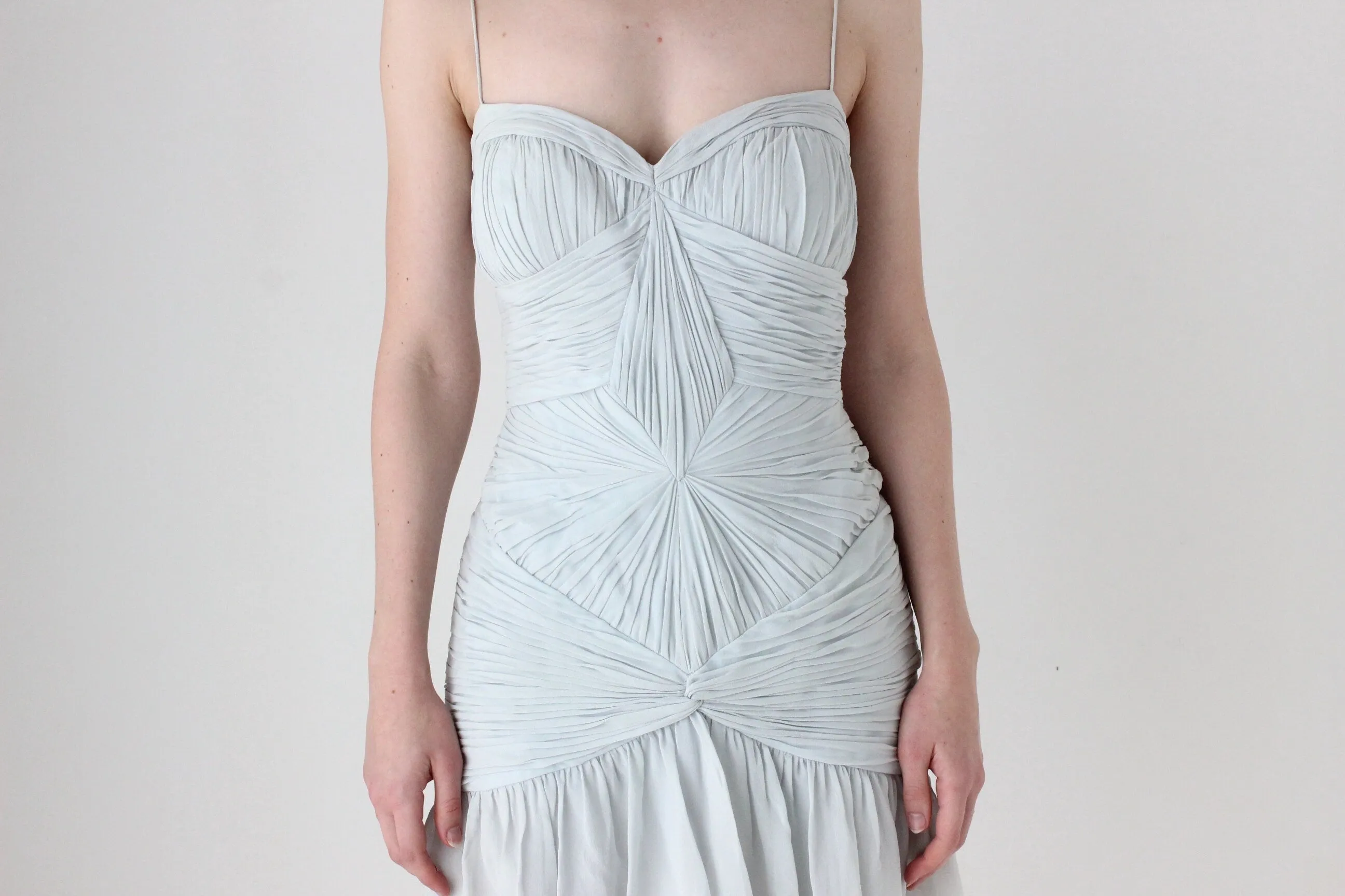 BALLETCORE Y2K PURE SILK Textured Spaghetti Strap Bustier Cocktail Dress