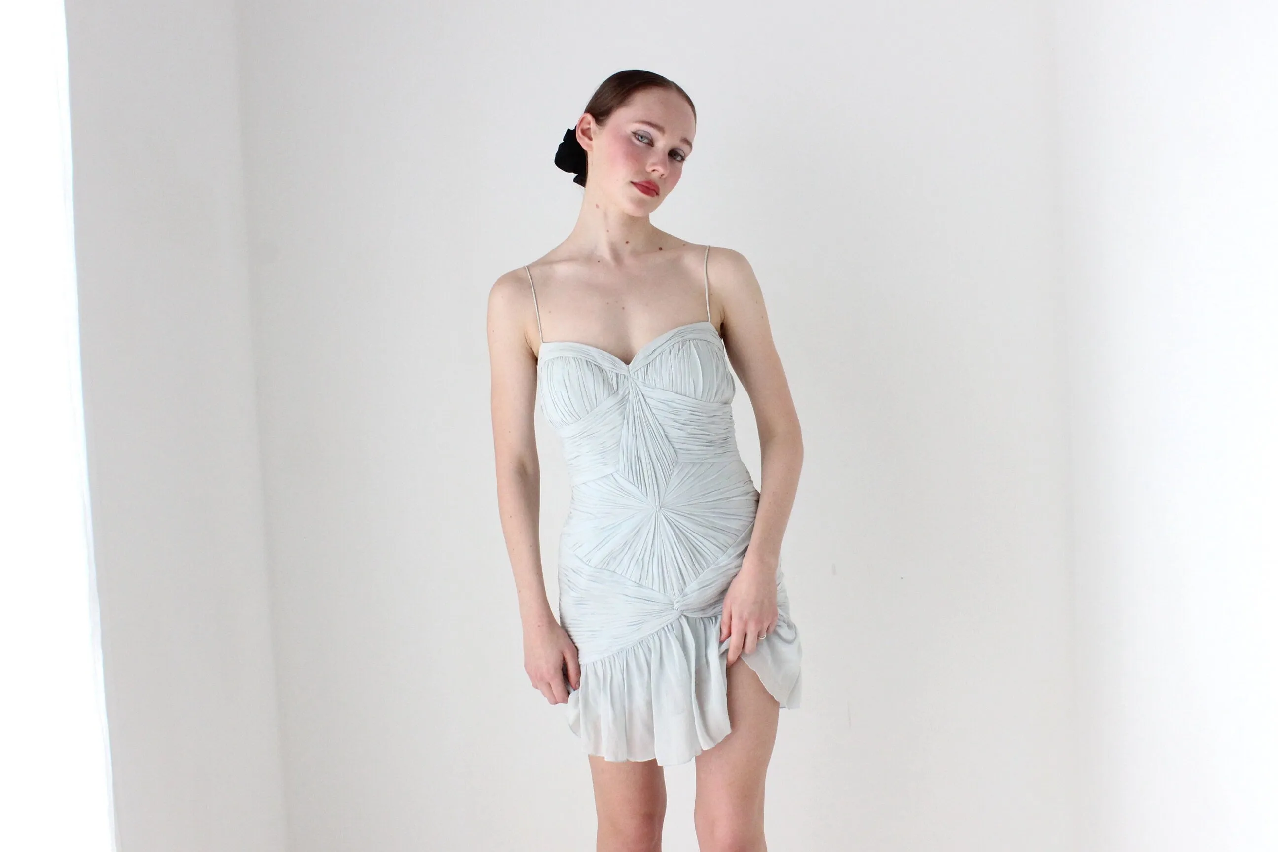 BALLETCORE Y2K PURE SILK Textured Spaghetti Strap Bustier Cocktail Dress