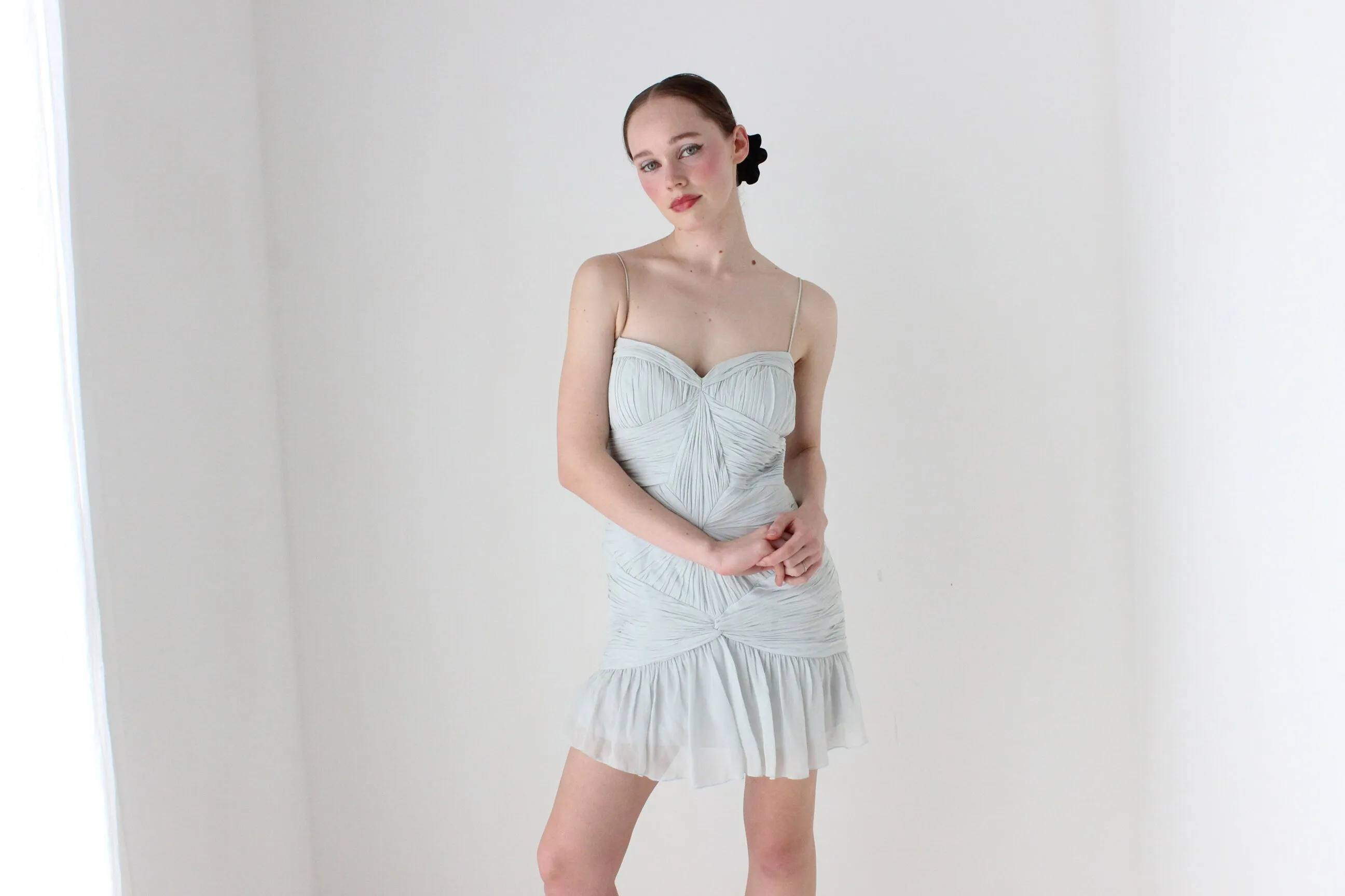 BALLETCORE Y2K PURE SILK Textured Spaghetti Strap Bustier Cocktail Dress