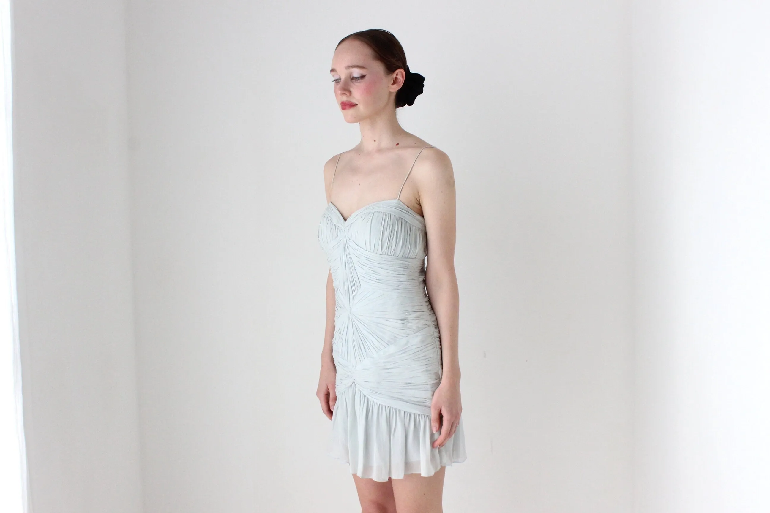 BALLETCORE Y2K PURE SILK Textured Spaghetti Strap Bustier Cocktail Dress
