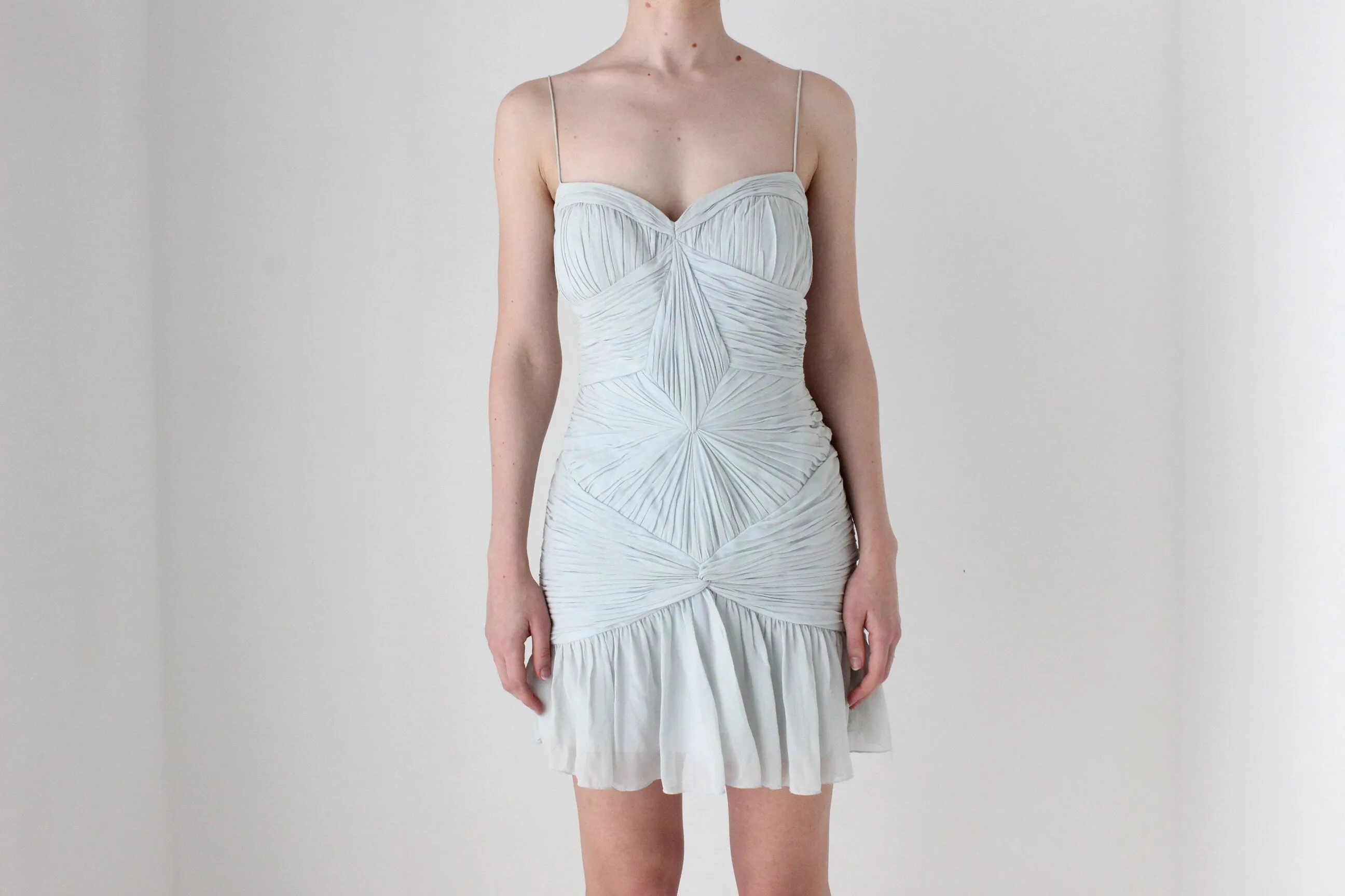 BALLETCORE Y2K PURE SILK Textured Spaghetti Strap Bustier Cocktail Dress