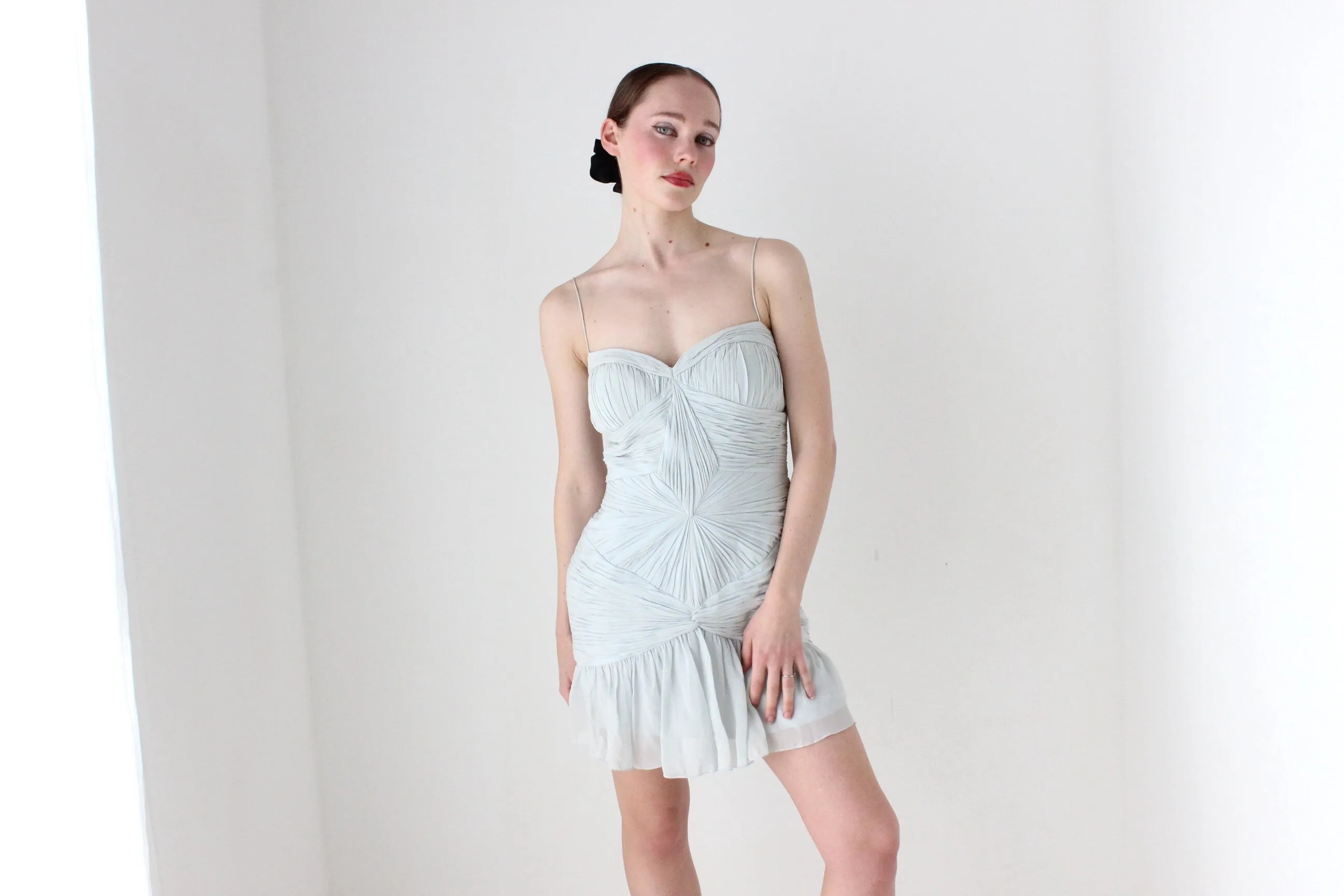 BALLETCORE Y2K PURE SILK Textured Spaghetti Strap Bustier Cocktail Dress