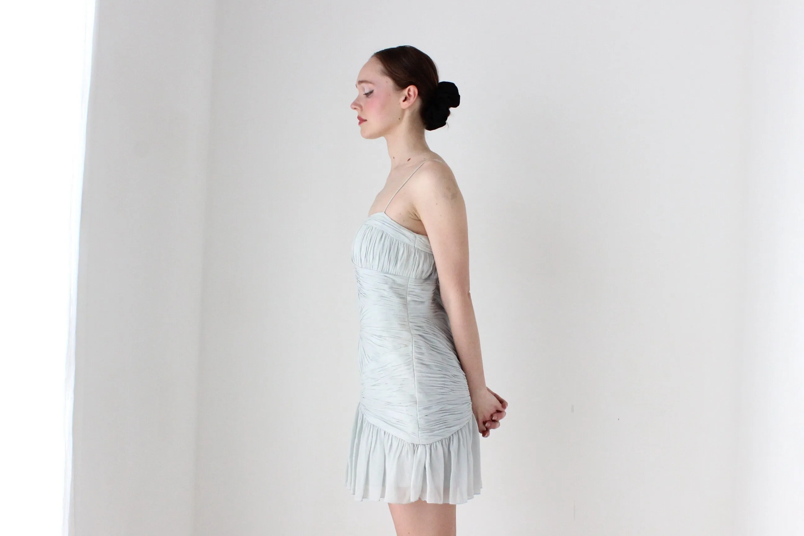 BALLETCORE Y2K PURE SILK Textured Spaghetti Strap Bustier Cocktail Dress