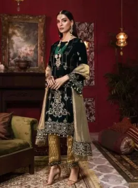 Beautiful Pakistani velvet embroidered outfit in elegant black color # P2455