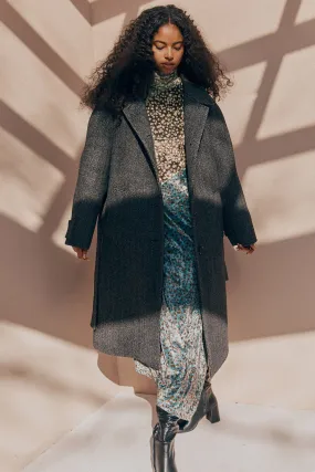Belted wool blend overcoat