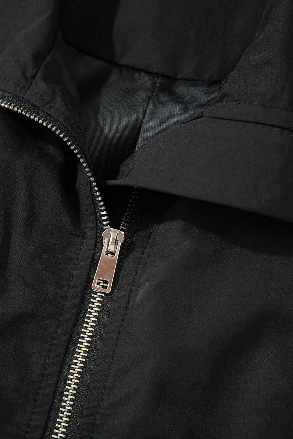 Black Flap Pockets Zip Up High Neck Gilet