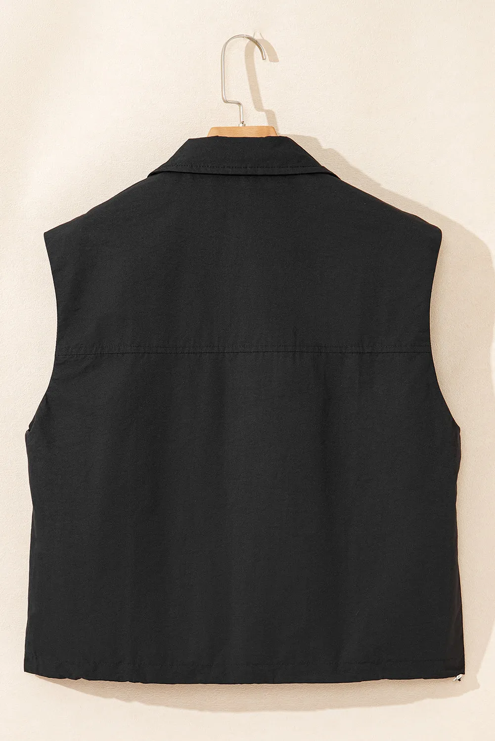 Black Flap Pockets Zip Up High Neck Gilet