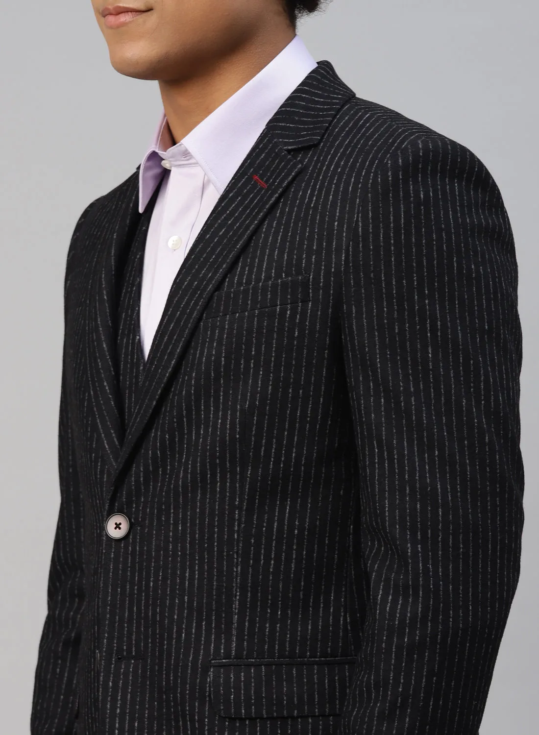 Black Knit Stripe 3pcs Suit