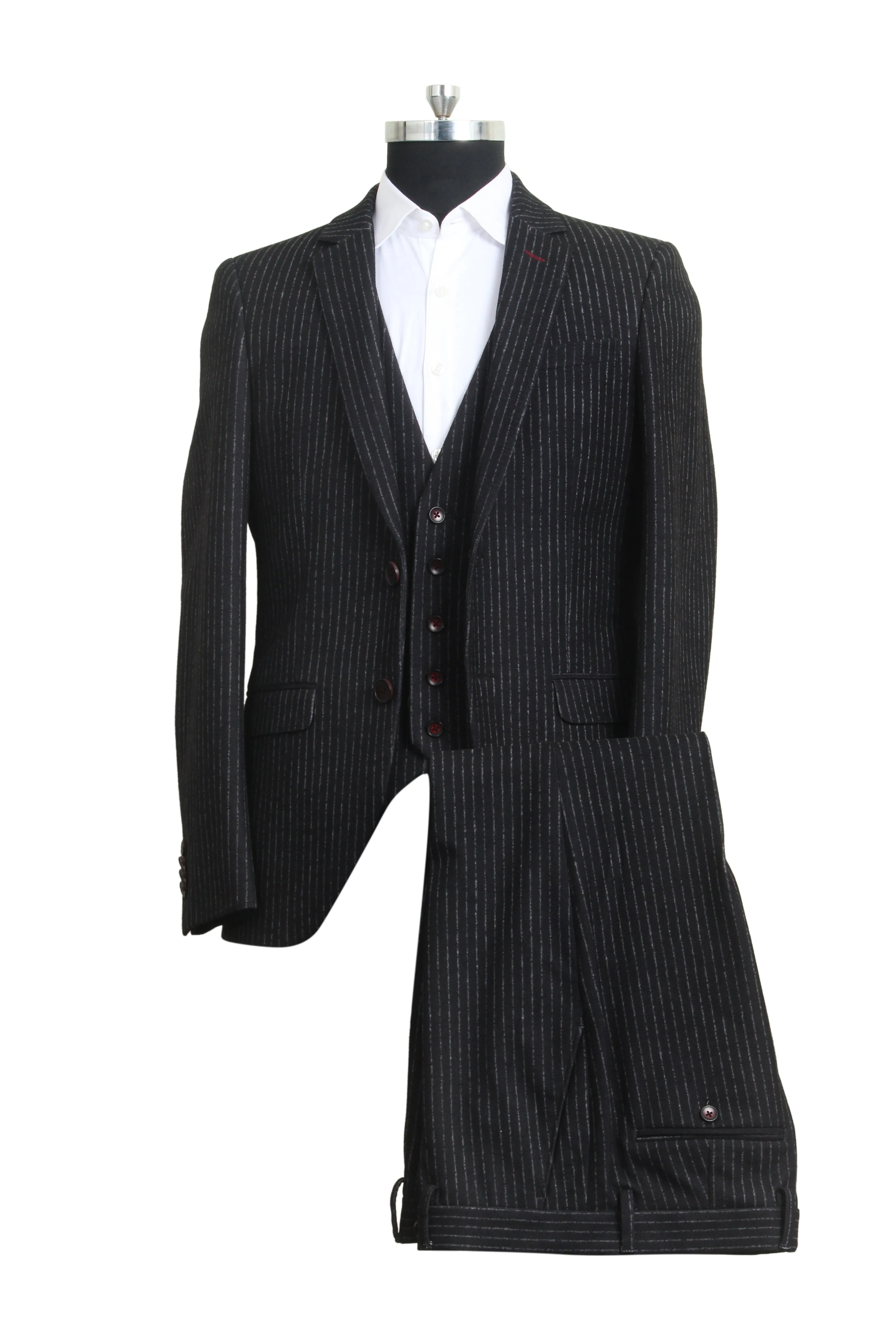 Black Knit Stripe 3pcs Suit