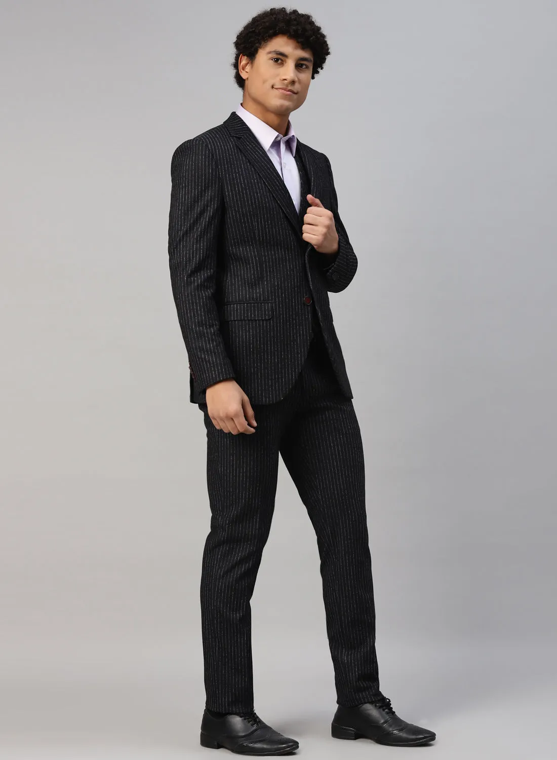 Black Knit Stripe 3pcs Suit