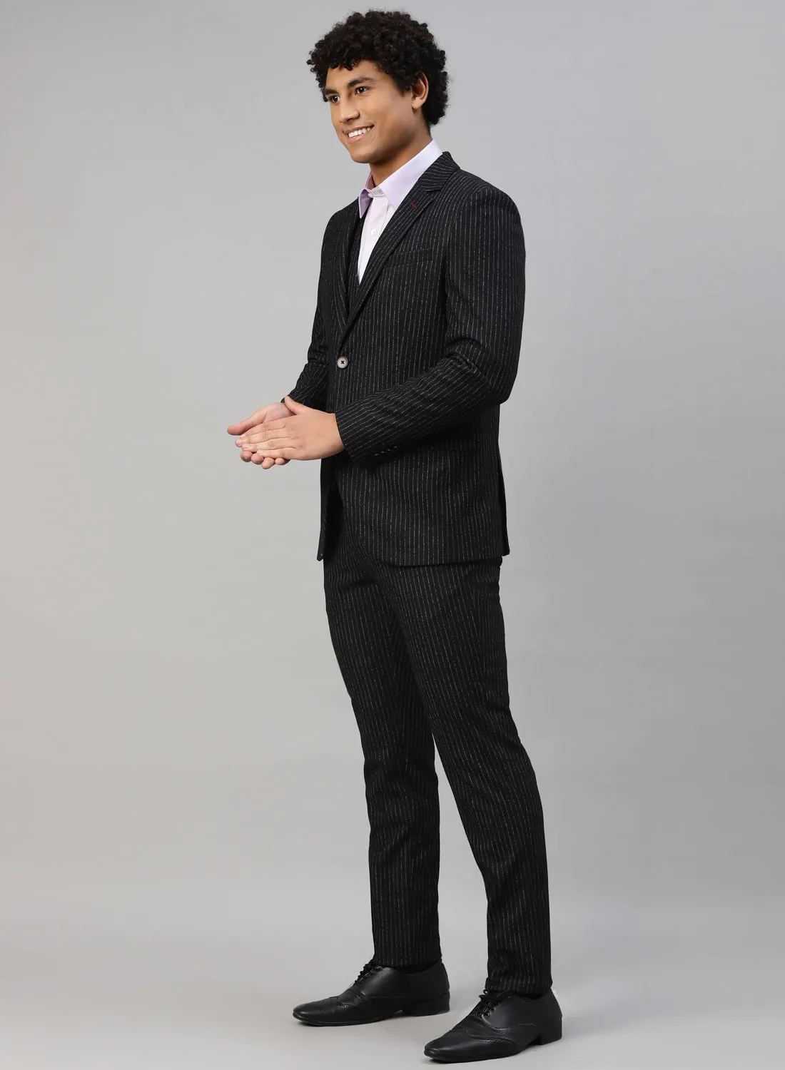 Black Knit Stripe 3pcs Suit