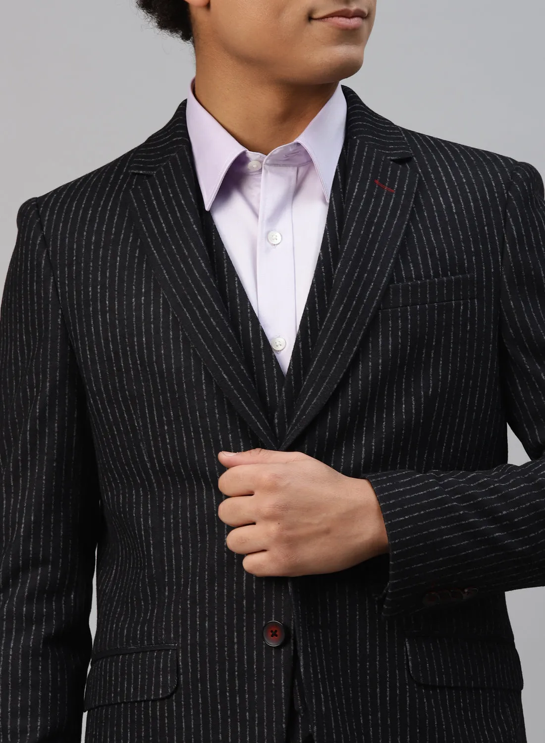 Black Knit Stripe 3pcs Suit