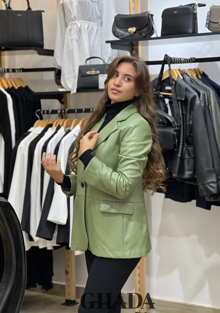 Blazer en simili-cuir vert