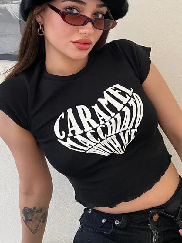 Bold Heart Print Crop Tee - Trendy Women's Graphic Top