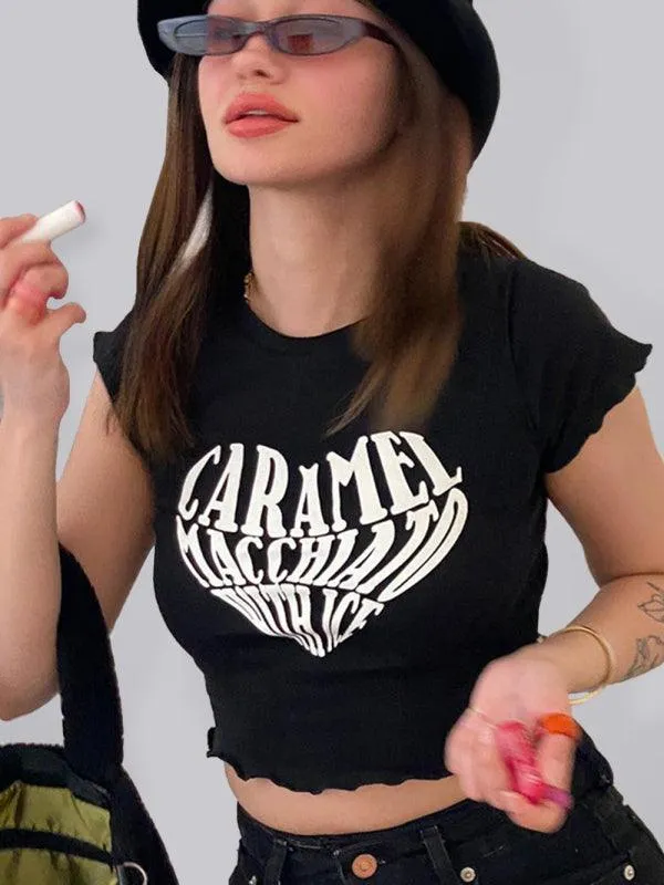 Bold Heart Print Crop Tee - Trendy Women's Graphic Top