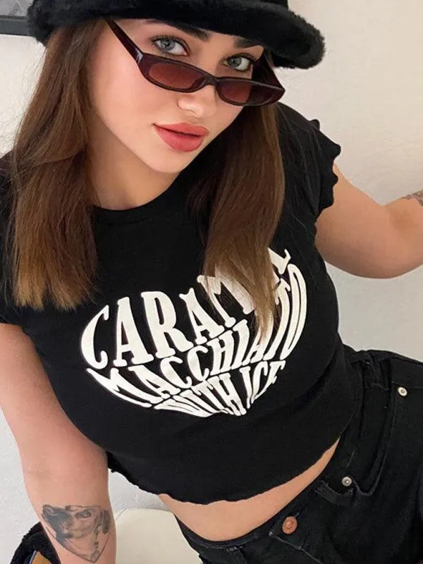 Bold Heart Print Crop Tee - Trendy Women's Graphic Top
