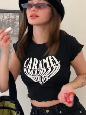 Bold Heart Print Crop Tee - Trendy Women's Graphic Top
