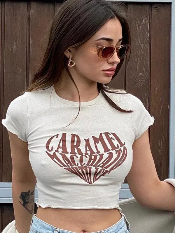 Bold Heart Print Crop Tee - Trendy Women's Graphic Top