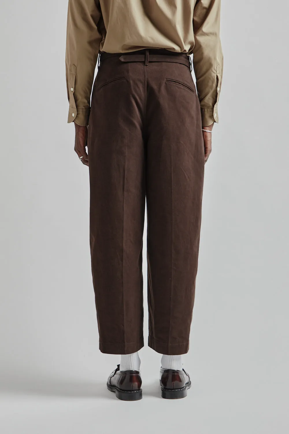 Brushed Twill Belted Trousers - Chocolate