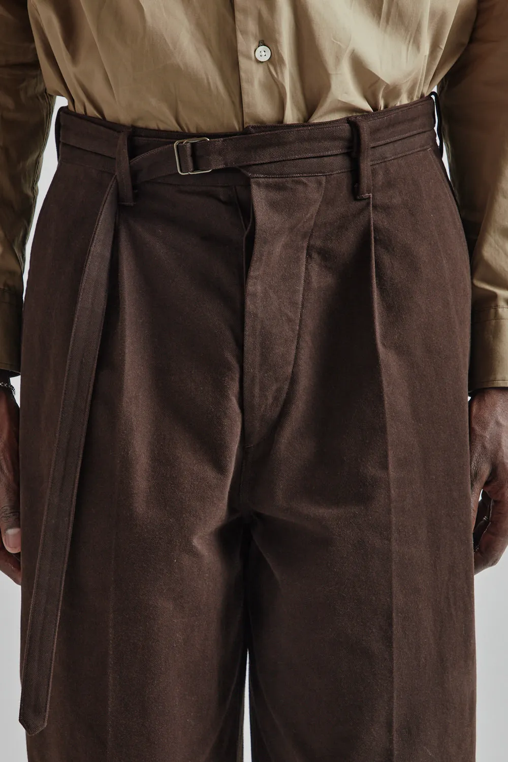 Brushed Twill Belted Trousers - Chocolate
