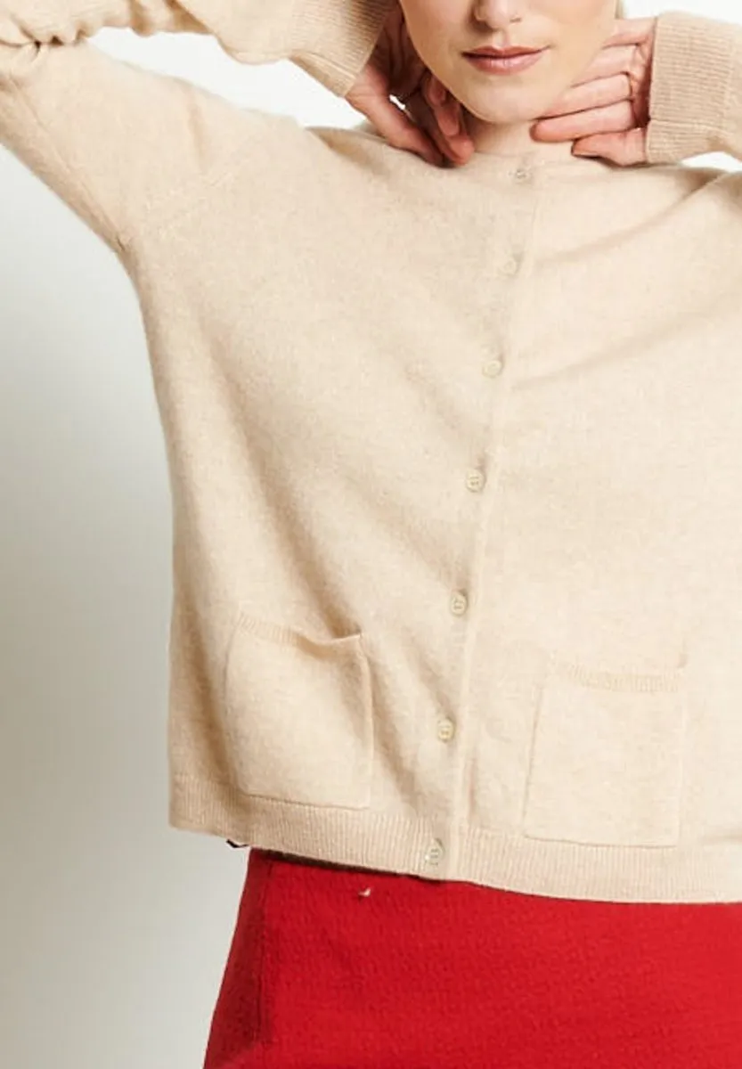 Cardigan col rond cachemire beige femme - LILLY 4