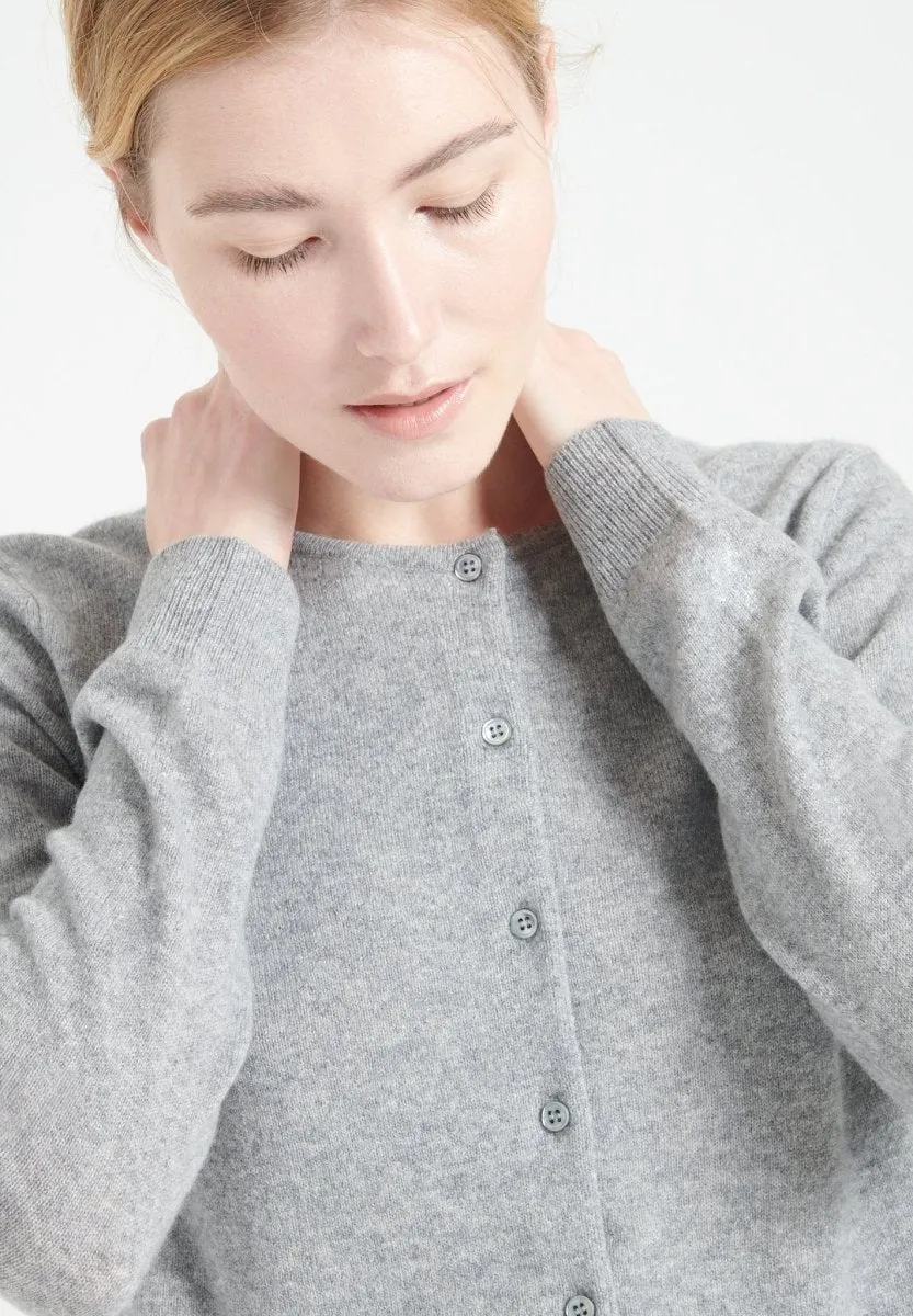 Cardigan col rond cachemire gris clair femme - LILLY 4