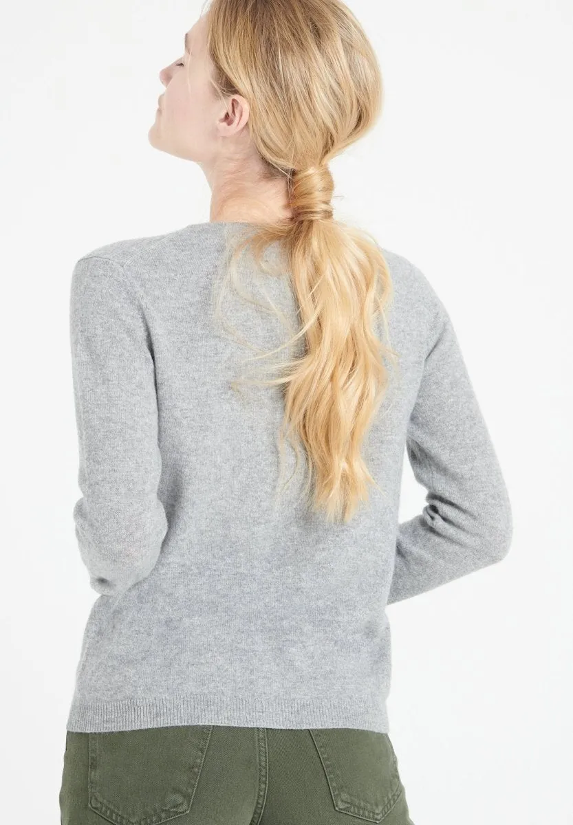Cardigan col rond cachemire gris clair femme - LILLY 4