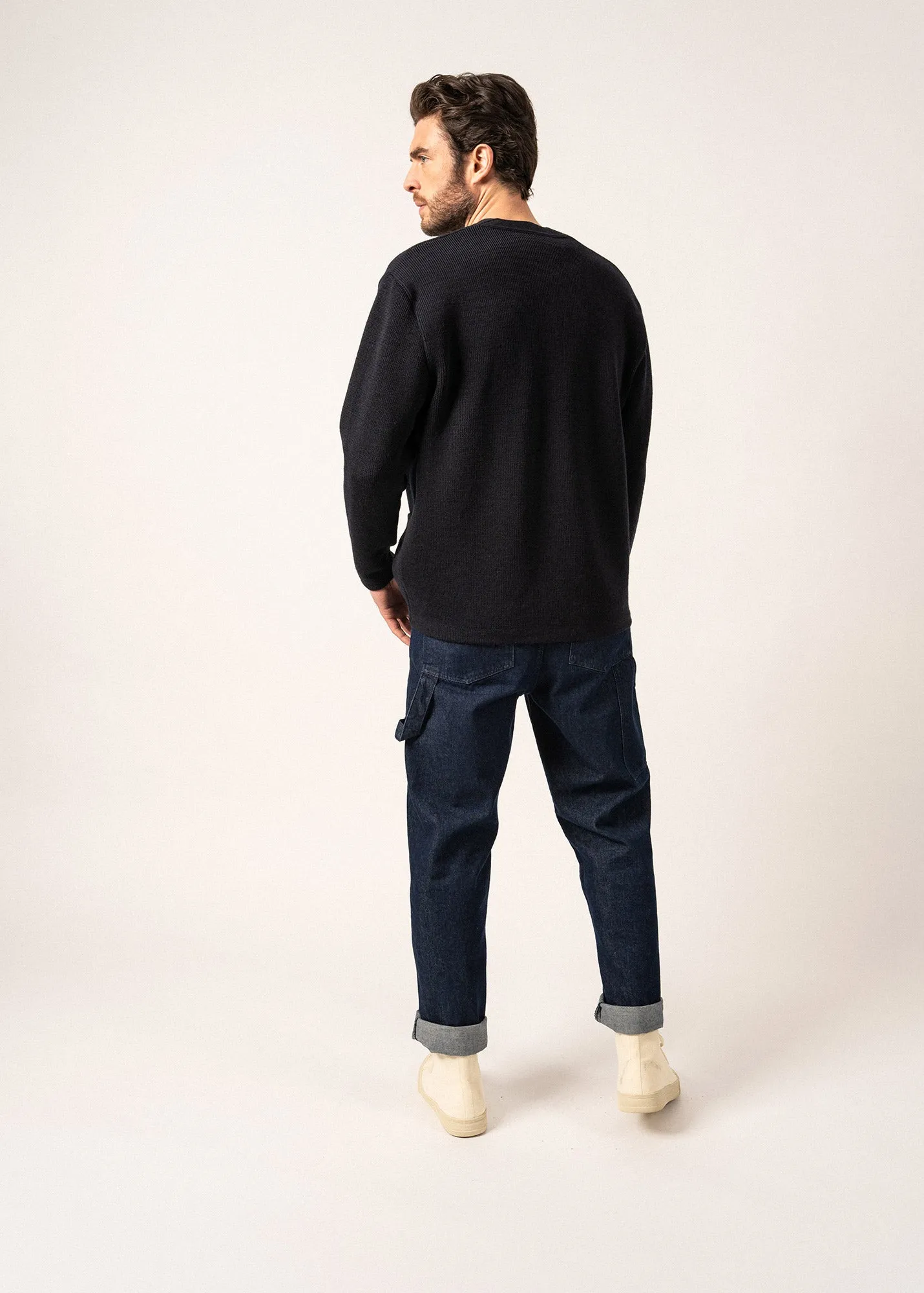 Cardigan en laine Yachting Réédit - à blason brodé poitrine (NAVY)