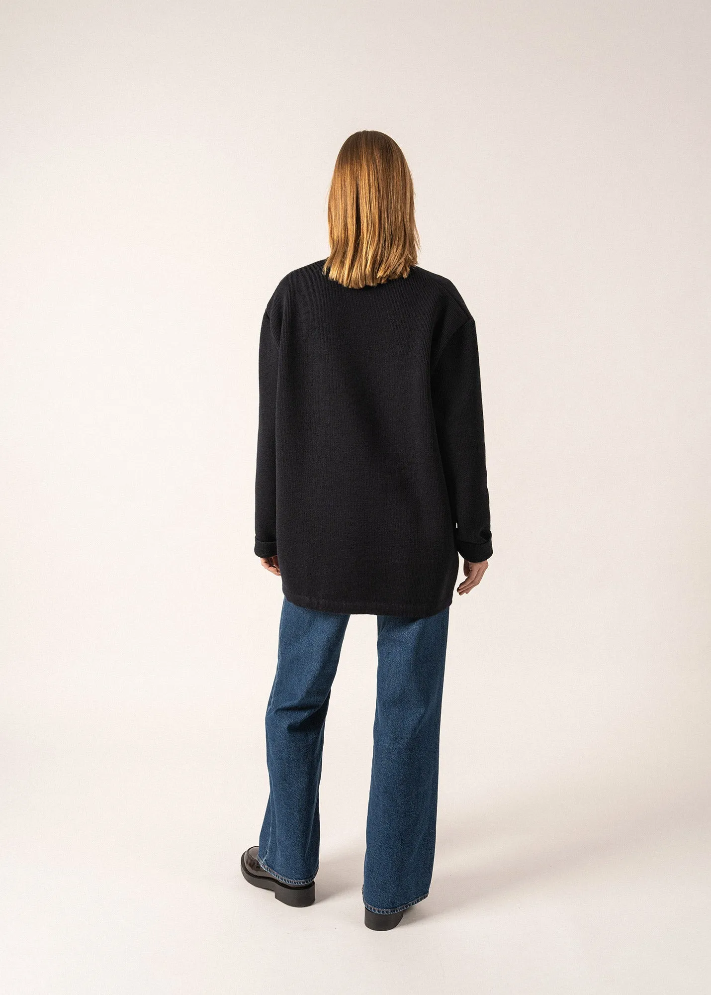 Cardigan en laine Yachting Réédit - à blason brodé poitrine (NAVY)