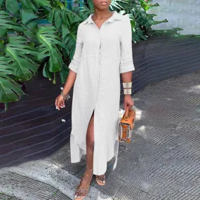 Charlotte – Retro Cotton Linen Long Shirt Dress