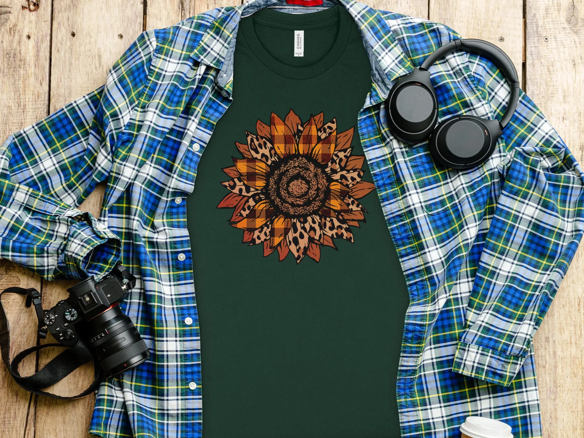 Cheetah & Buffalo Plaid Sunflower Shirt,Tank, Sweatshirt or Matching Family Tees. Perfect for Fall or Thanksgiving Gift