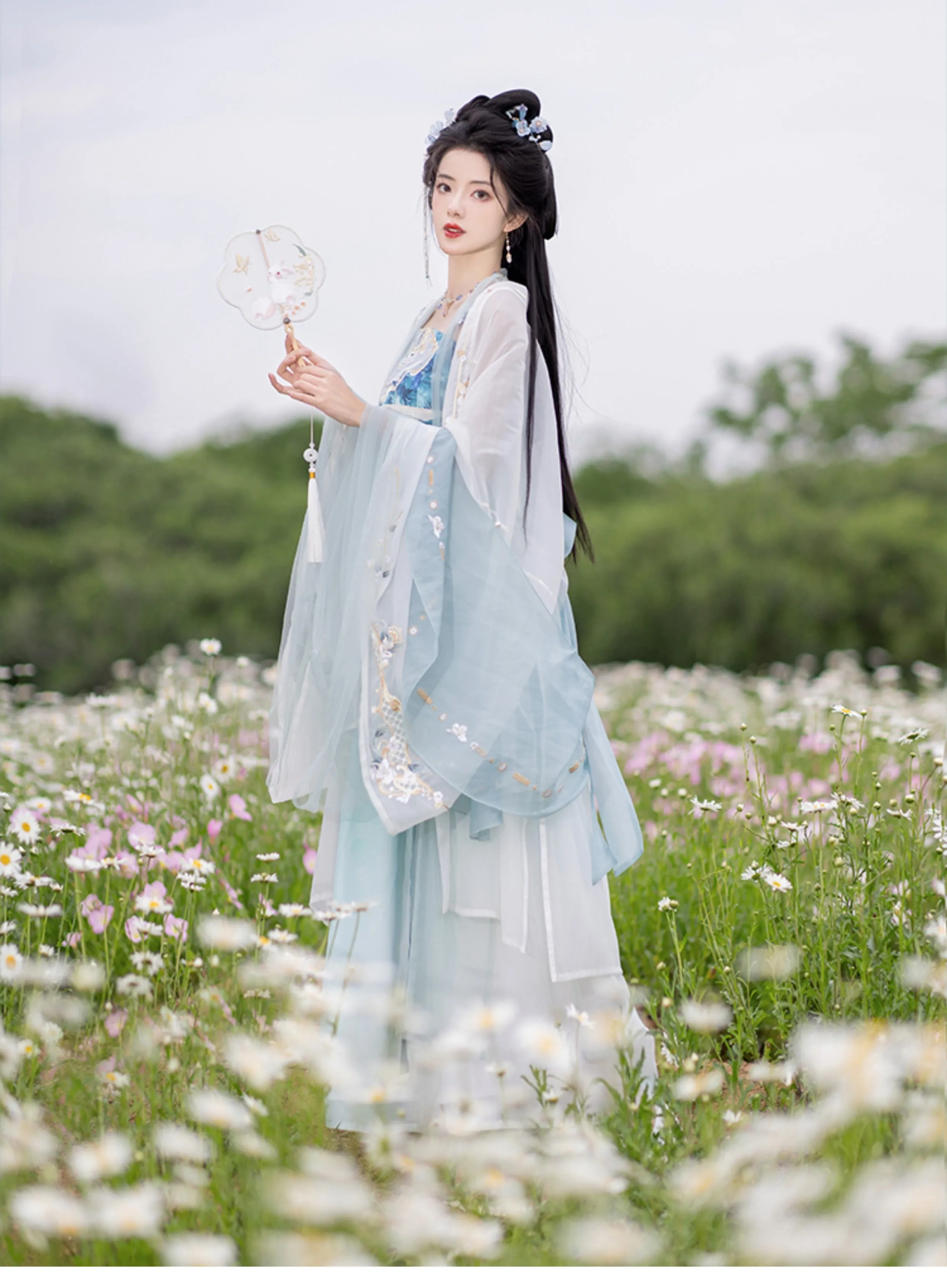Chixia~Han Lolita Elegant Dusty Blue Tube Top Dress