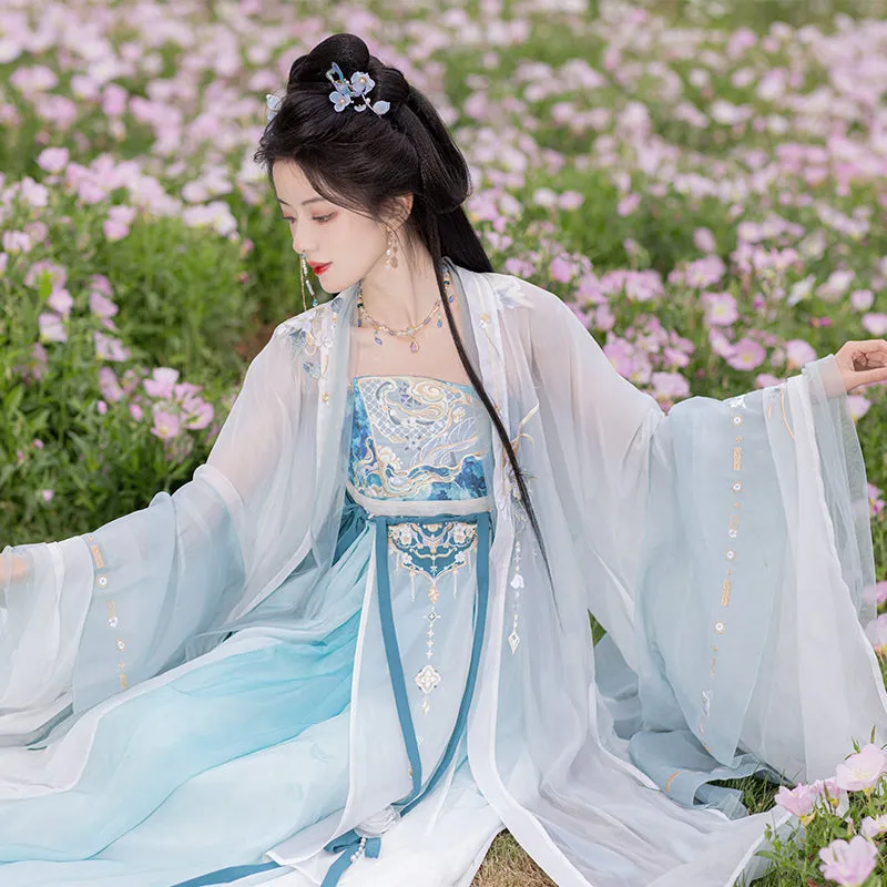 Chixia~Han Lolita Elegant Dusty Blue Tube Top Dress