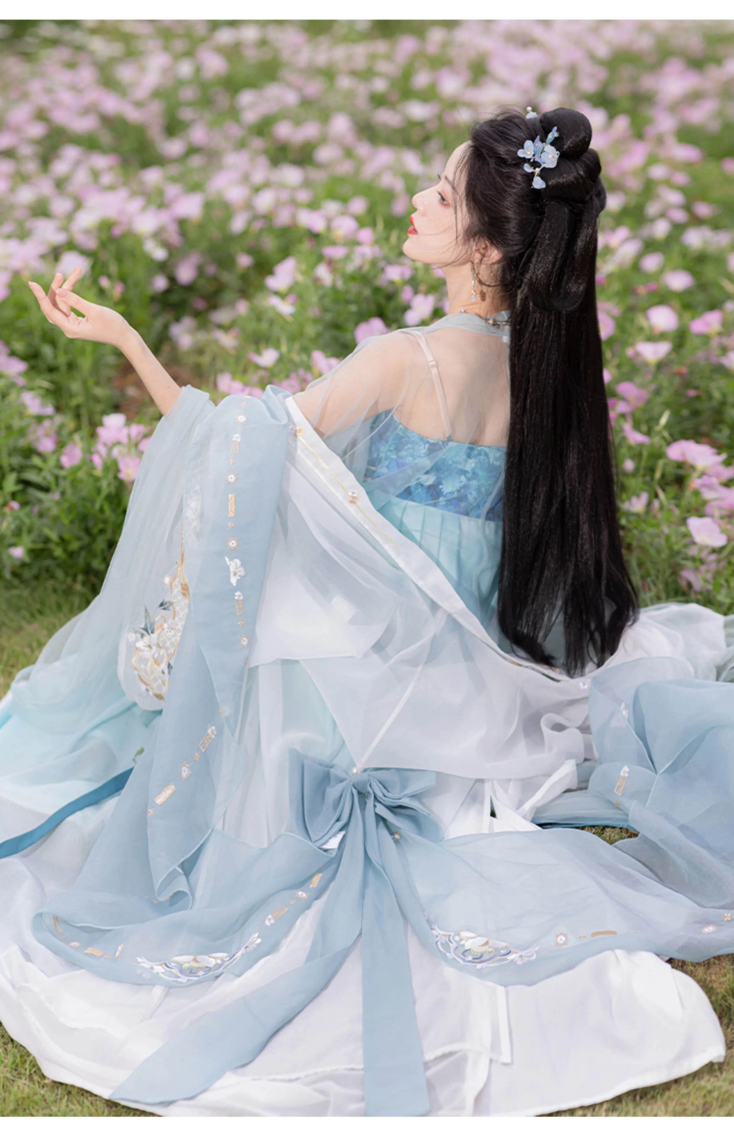 Chixia~Han Lolita Elegant Dusty Blue Tube Top Dress
