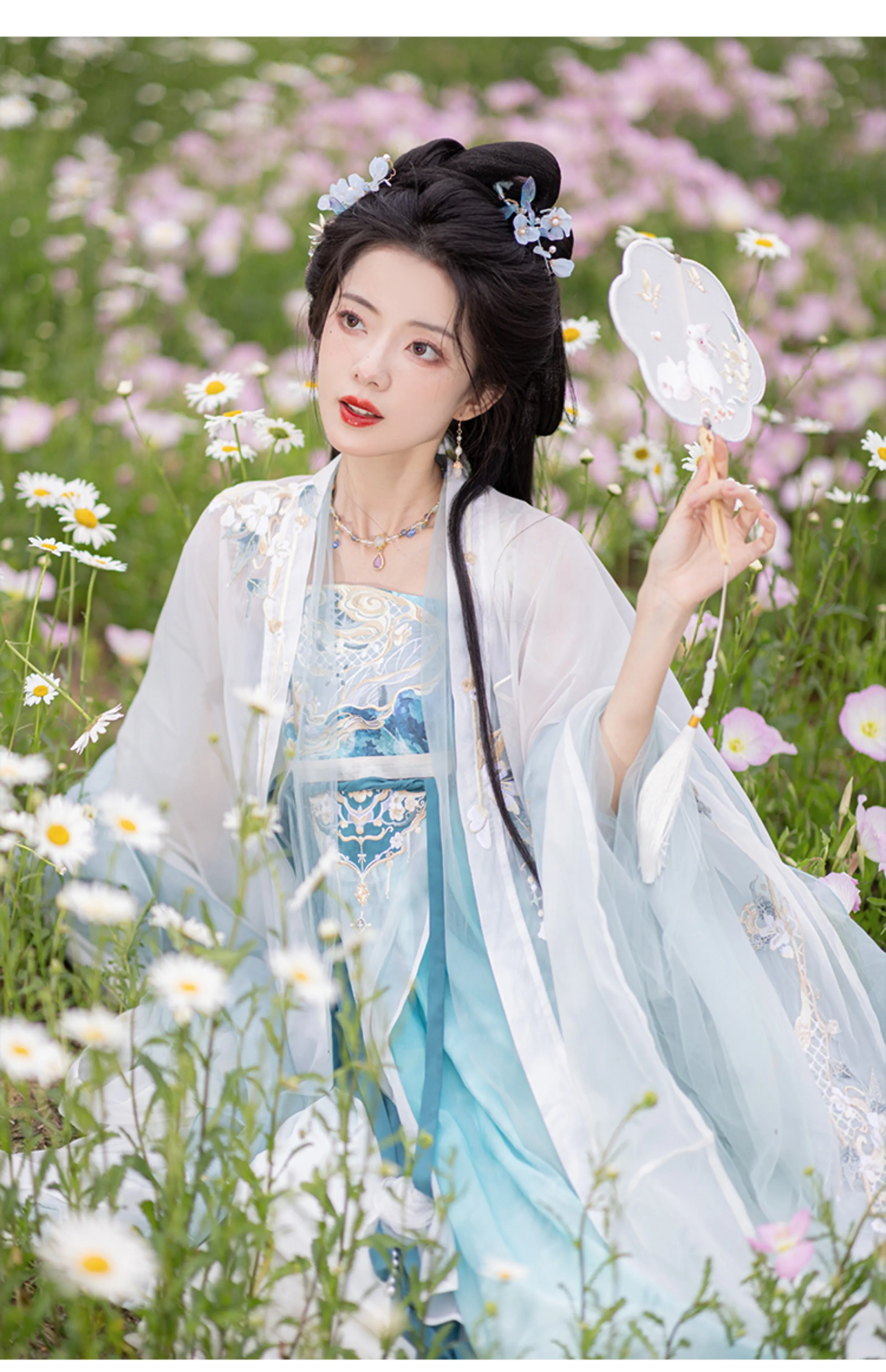 Chixia~Han Lolita Elegant Dusty Blue Tube Top Dress
