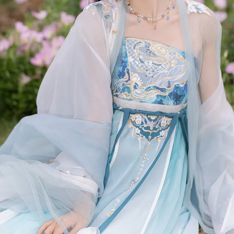 Chixia~Han Lolita Elegant Dusty Blue Tube Top Dress