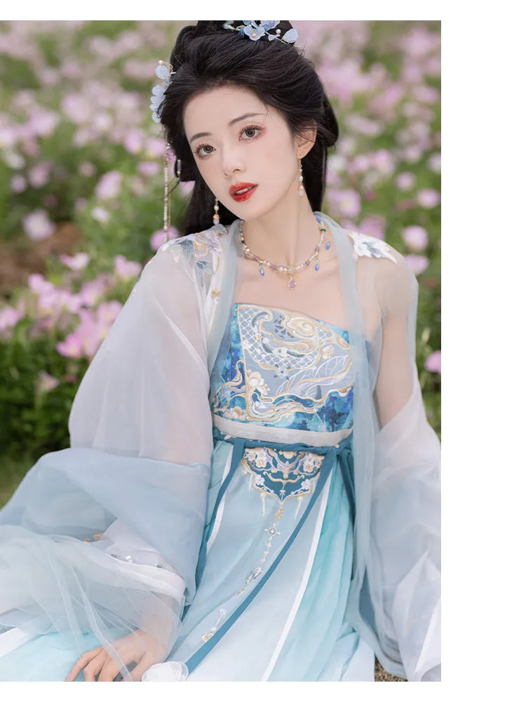 Chixia~Han Lolita Elegant Dusty Blue Tube Top Dress