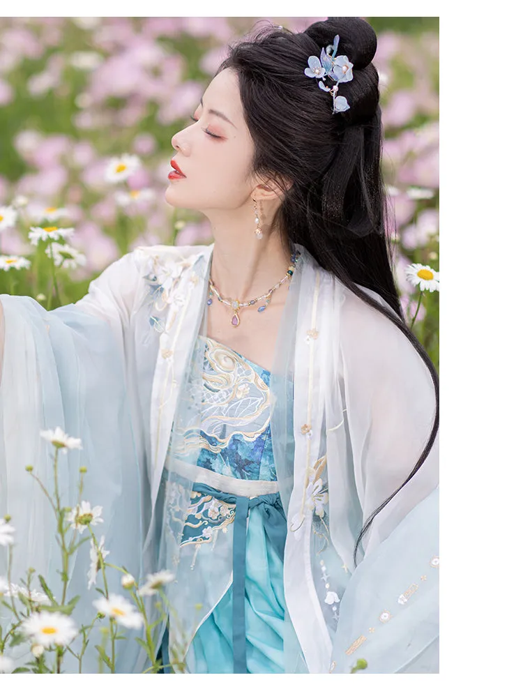 Chixia~Han Lolita Elegant Dusty Blue Tube Top Dress