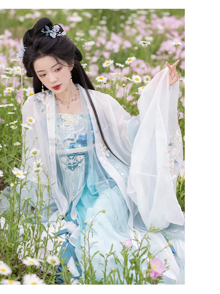 Chixia~Han Lolita Elegant Dusty Blue Tube Top Dress