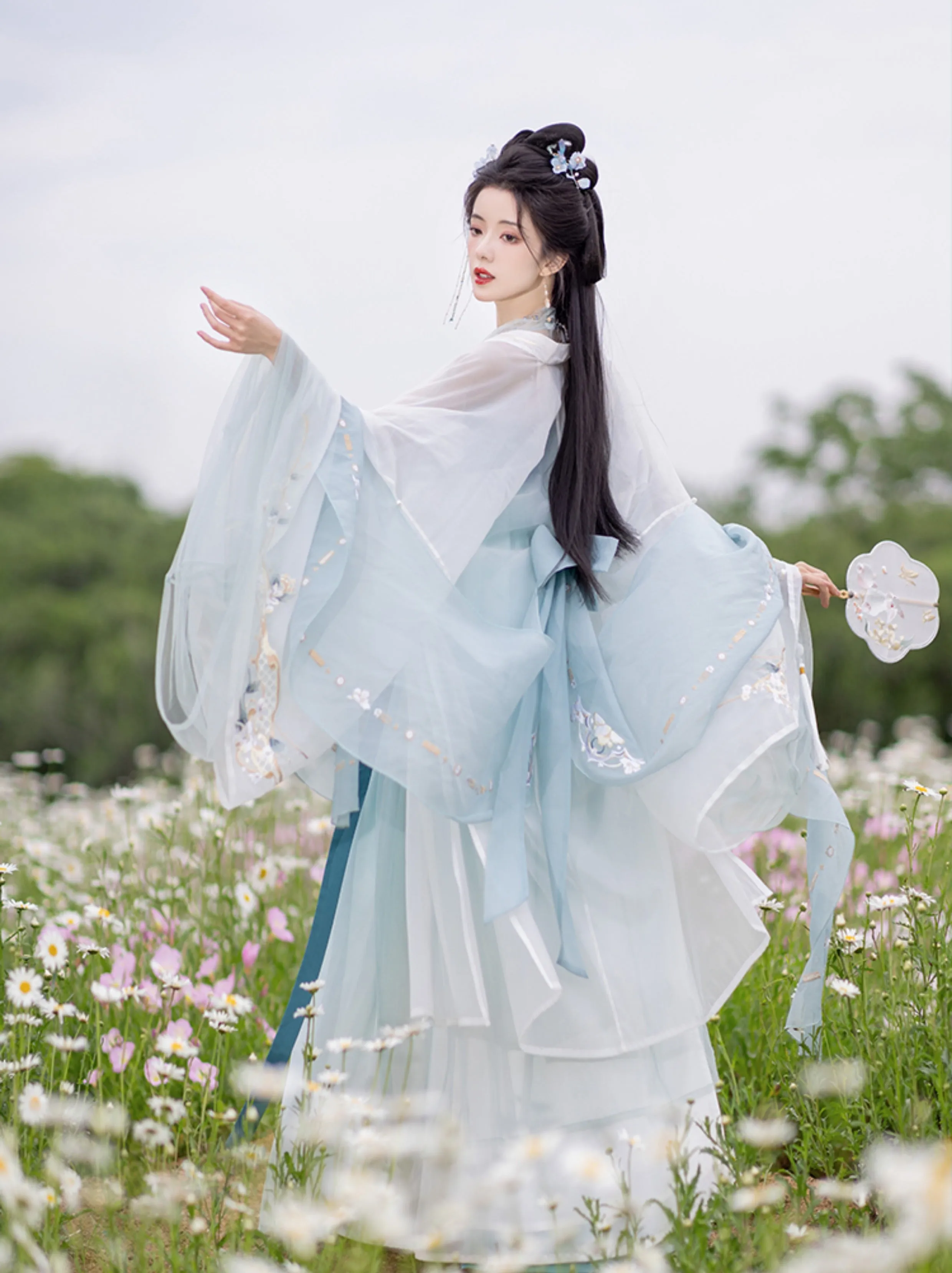 Chixia~Han Lolita Elegant Dusty Blue Tube Top Dress