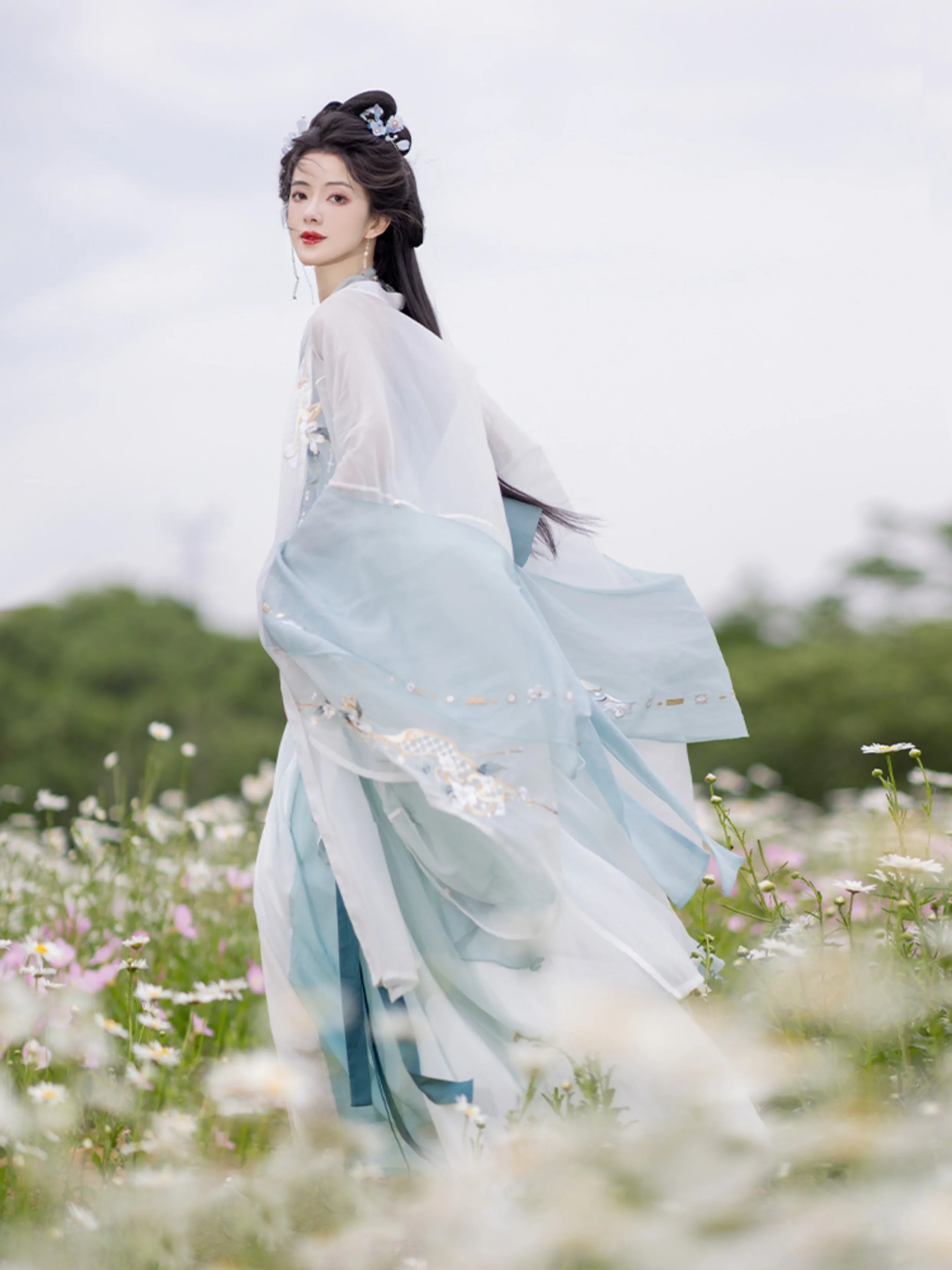 Chixia~Han Lolita Elegant Dusty Blue Tube Top Dress